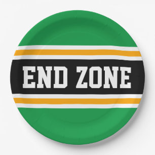 Assiettes En Carton ZONE DE FIN Bright Green Black Football Stripes