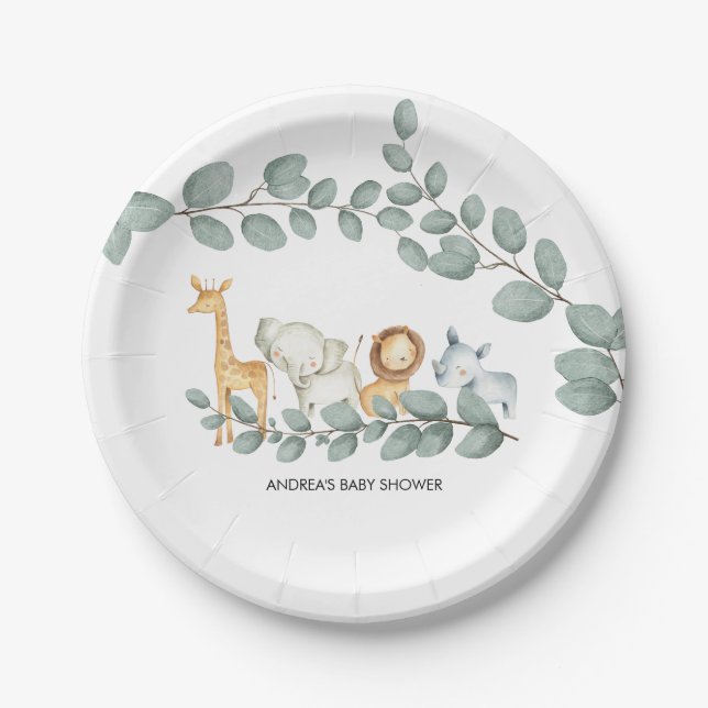 Assiettes En Carton Zoo Animaux Baby shower Plaque en papier (Devant)