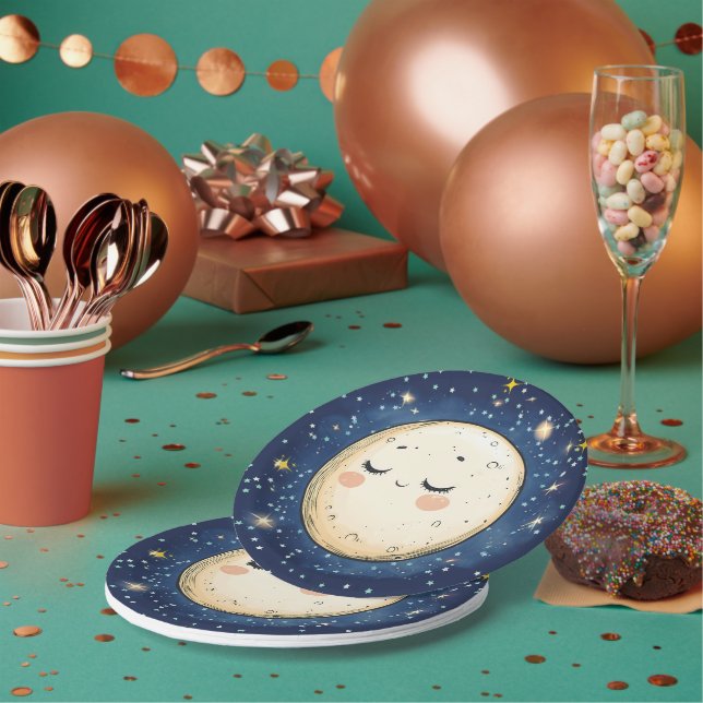 Assiettes En Carton Zoom sur la Lune (Multi)