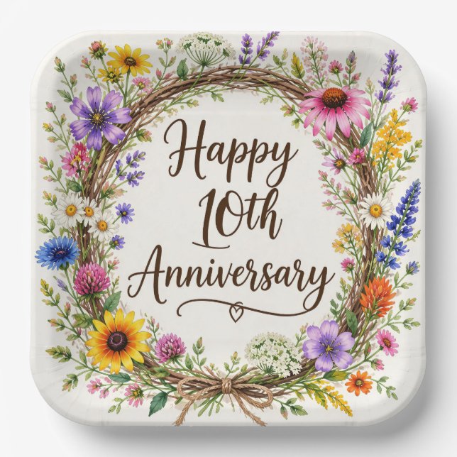 Assiettes en papier 10e anniversaire de mariage (Recto)