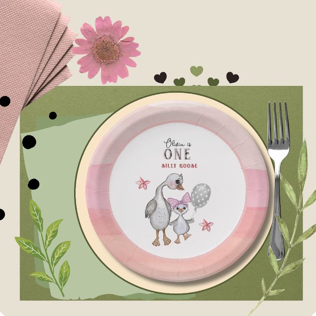 Assiettes en Papier 1er Anniversaire Joyeuse Folle (Whimsical Silly Goose 1st Birthday Paper Plates )