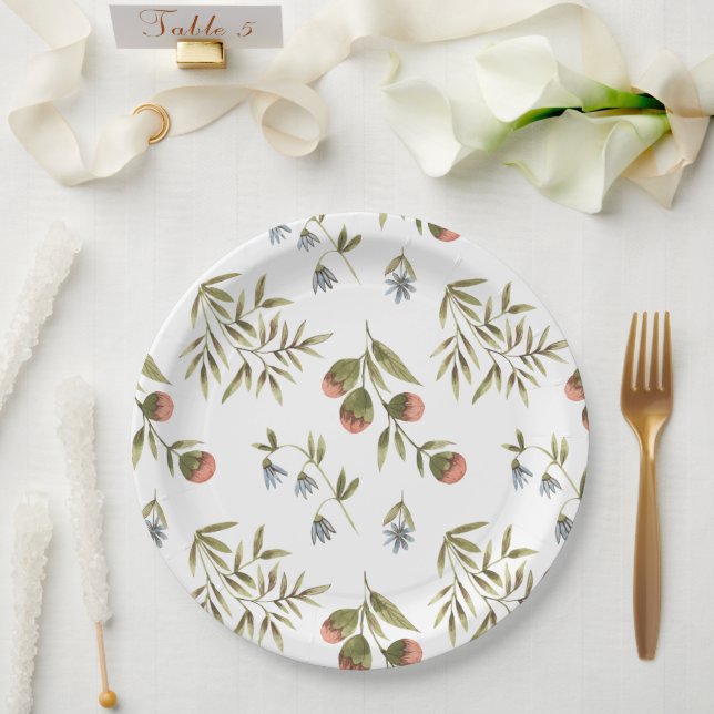 Assiettes en papier 22,9 cm - Motif floral (Mariage)