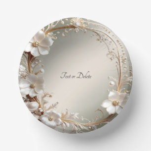 Assiettes en papier à cadre floral blanc orné