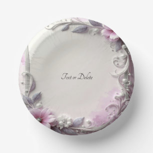 Assiettes en papier à cadre floral rose