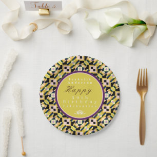 Assiettes en papier à carreaux géométriques