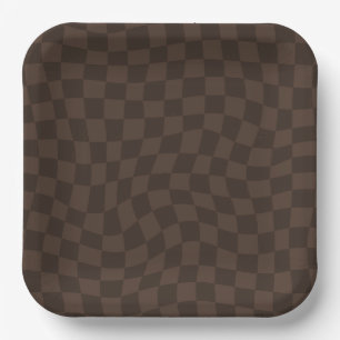 Assiettes en papier à carreaux marron - 9 pouces