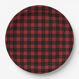 Assiettes en papier à carreaux rouge et noir