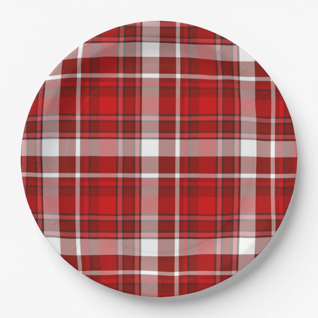 Assiettes en papier à carreaux rouges (Devant)
