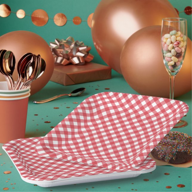 Assiettes en papier à carreaux rouges classiques (Multi)