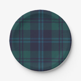 Assiettes en papier à carreaux tartan bleu marine 