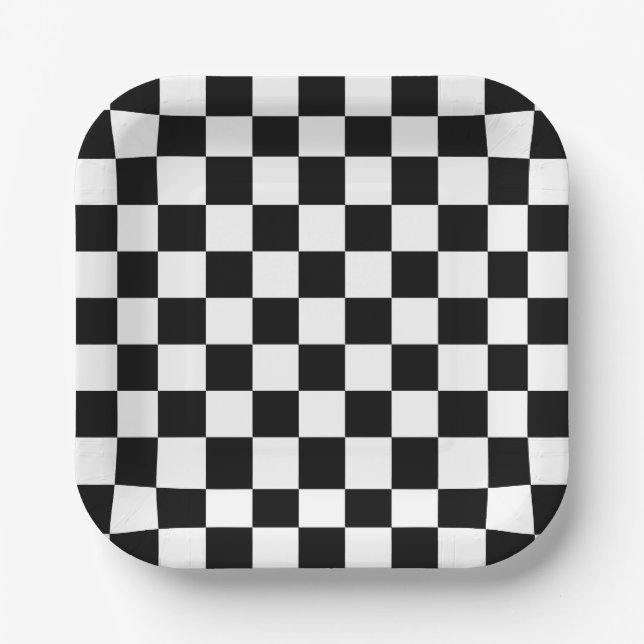 Assiettes en Papier à Damier Noir et Blanc pour Fê (Recto)
