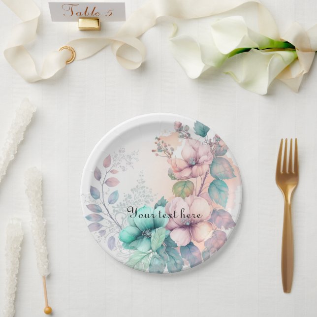 Assiettes en papier à feuillage floral élégant (Mariage)