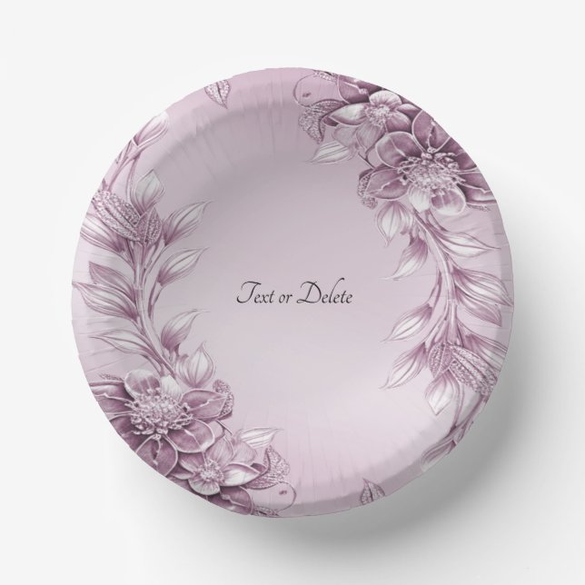 Assiettes en papier à feuillage floral rose (Recto)