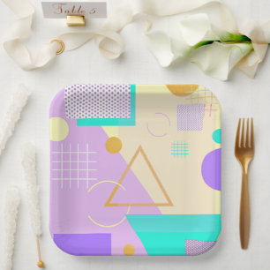 Assiettes en papier à impression jaune géométrique