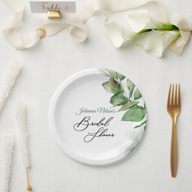 Assiettes en papier à la verdure aquarelle charman (Mariage)