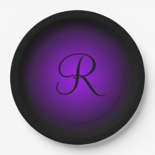 Assiettes en papier à monogramme noir violet perso