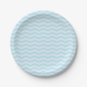 assiettes en papier à motif chevron bleu bébé
