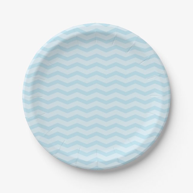 assiettes en papier à motif chevron bleu bébé (Devant)