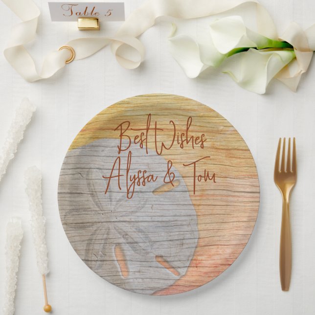 Assiettes en papier à motif de dollars de sable en (Mariage)