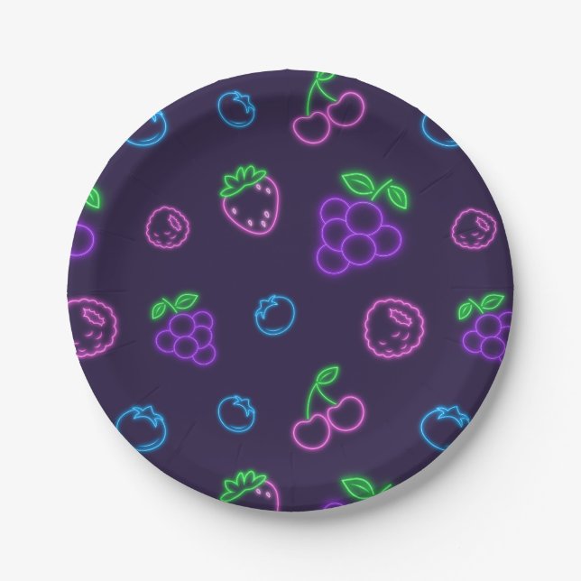 Assiettes en papier à motif de fruits néon (Devant)