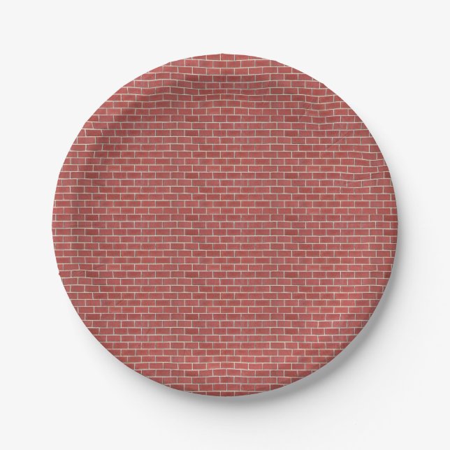 Assiettes en papier à motif de mur de briques roug (Devant)