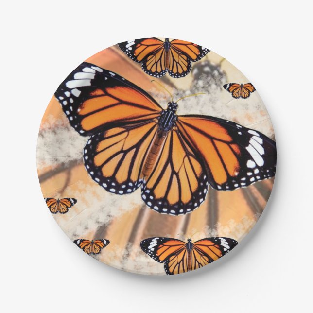 Assiettes en papier à motif de papillon monarque (Devant)