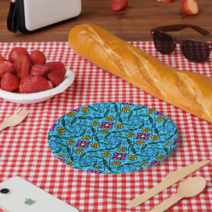 Assiettes en papier à motif floral abstrait