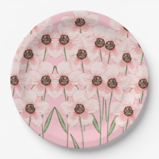 Assiettes en papier à motif floral rose