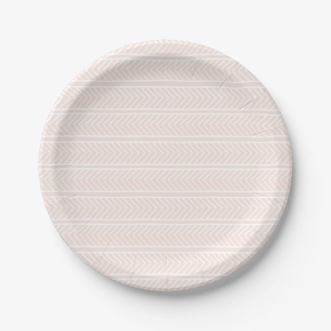 Assiettes en papier à motif herringbone rose (Devant)