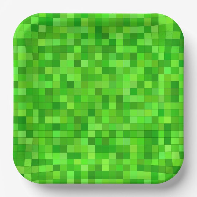 Assiettes en papier à pixels verts, fête de constr (Recto)