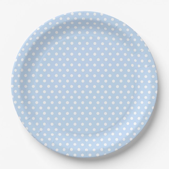 Assiettes en papier à pois blancs et bleus (Devant)