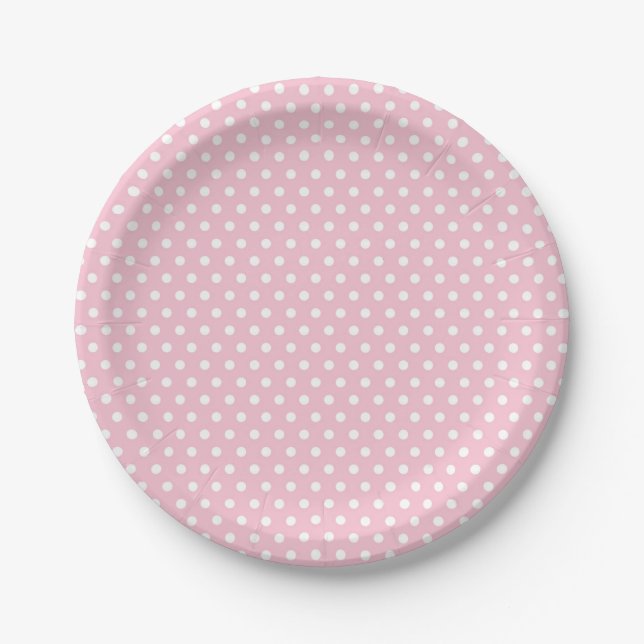 Assiettes en papier à pois blancs rose (Devant)