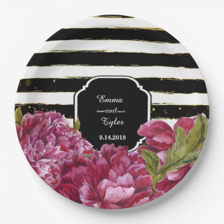 Assiettes en papier à rayures noires et blanches à
