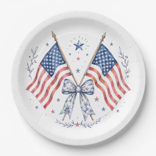 Assiettes en papier à ruban drapeau américain patr (Devant)