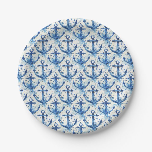 Assiettes en papier à thème d'ancre de marine pour (Devant)