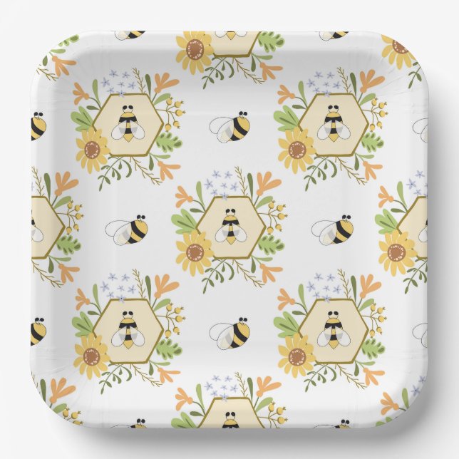 Assiettes en papier abeilles, fournitures d'annive (Recto)
