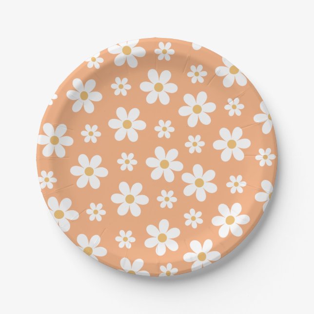 Assiettes en papier abricot Groovy Retro Daisy (Devant)