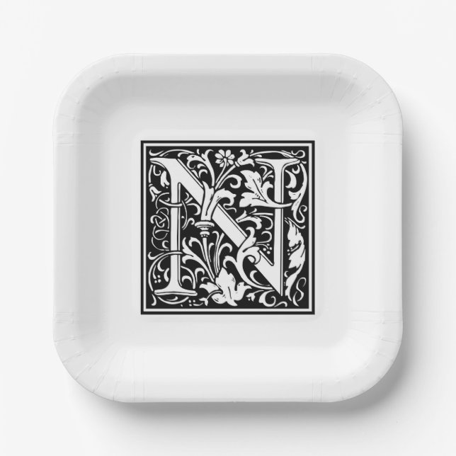 Assiettes en papier alphabet «N» William Morris (Recto)