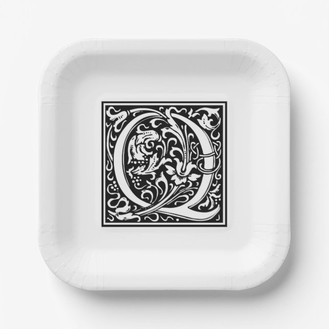 Assiettes en papier alphabet «Q» de William Morris (Recto)