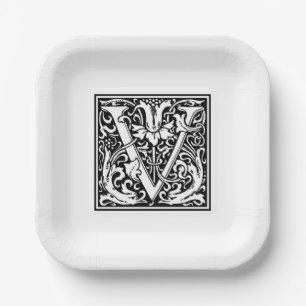 Assiettes en papier alphabet «V» William Morris