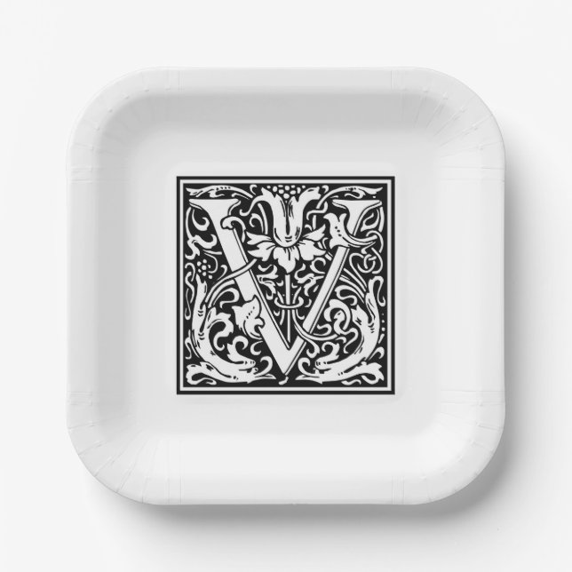 Assiettes en papier alphabet «V» William Morris (Recto)