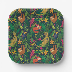 Assiettes en papier Animaux de la Forêt Tropicale 