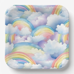 Assiettes en papier aquarelle arc-en-ciel, Fête ar