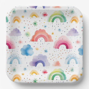 Assiettes en Papier Arc-en-Ciel, Fête d'Anniversai