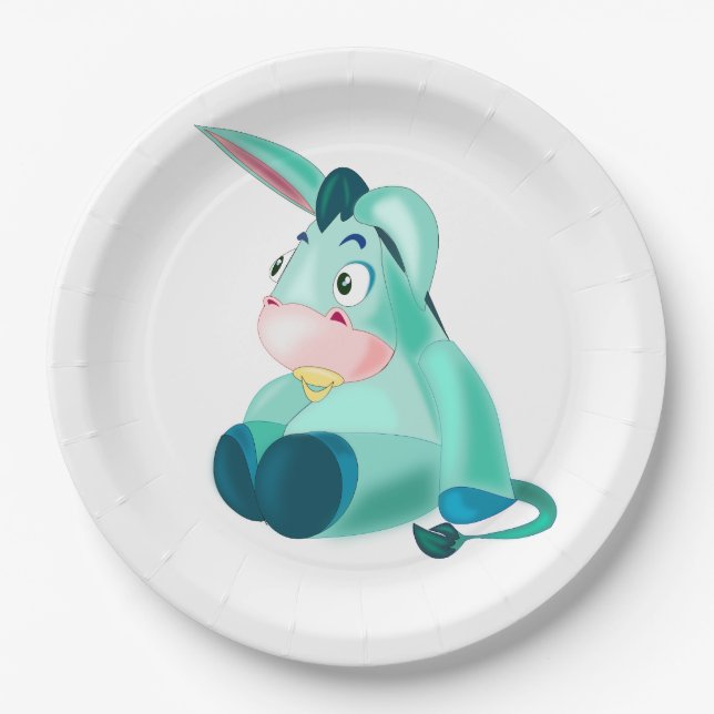 Assiettes en papier avec bébé âne (Devant)