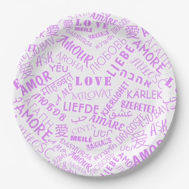 Assiettes en papier avec le texte AMOUR (Devant)