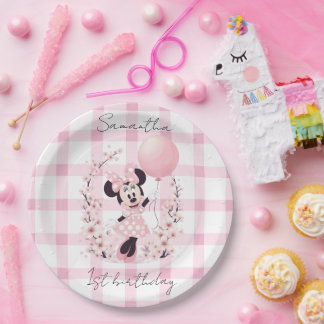 Assiettes en papier avec nom modifiable Minnie Mou