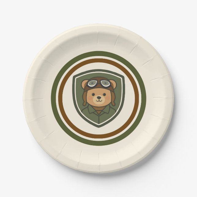 Assiettes en papier Aviator Bear Military Party (Devant)
