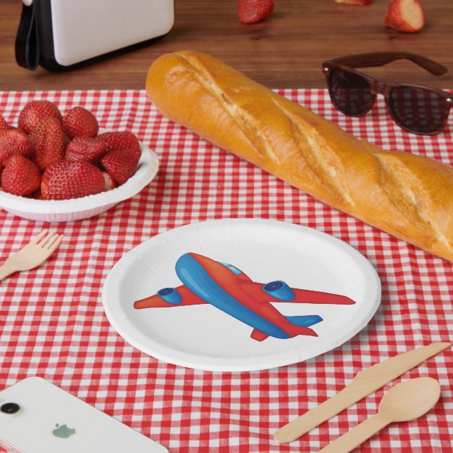Assiettes en papier avion rouge et bleu (Pique-nique)
