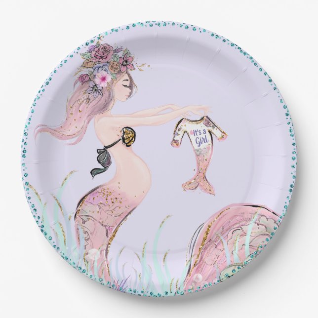 Assiettes en papier Baby Shower Mermaid Mom (Devant)